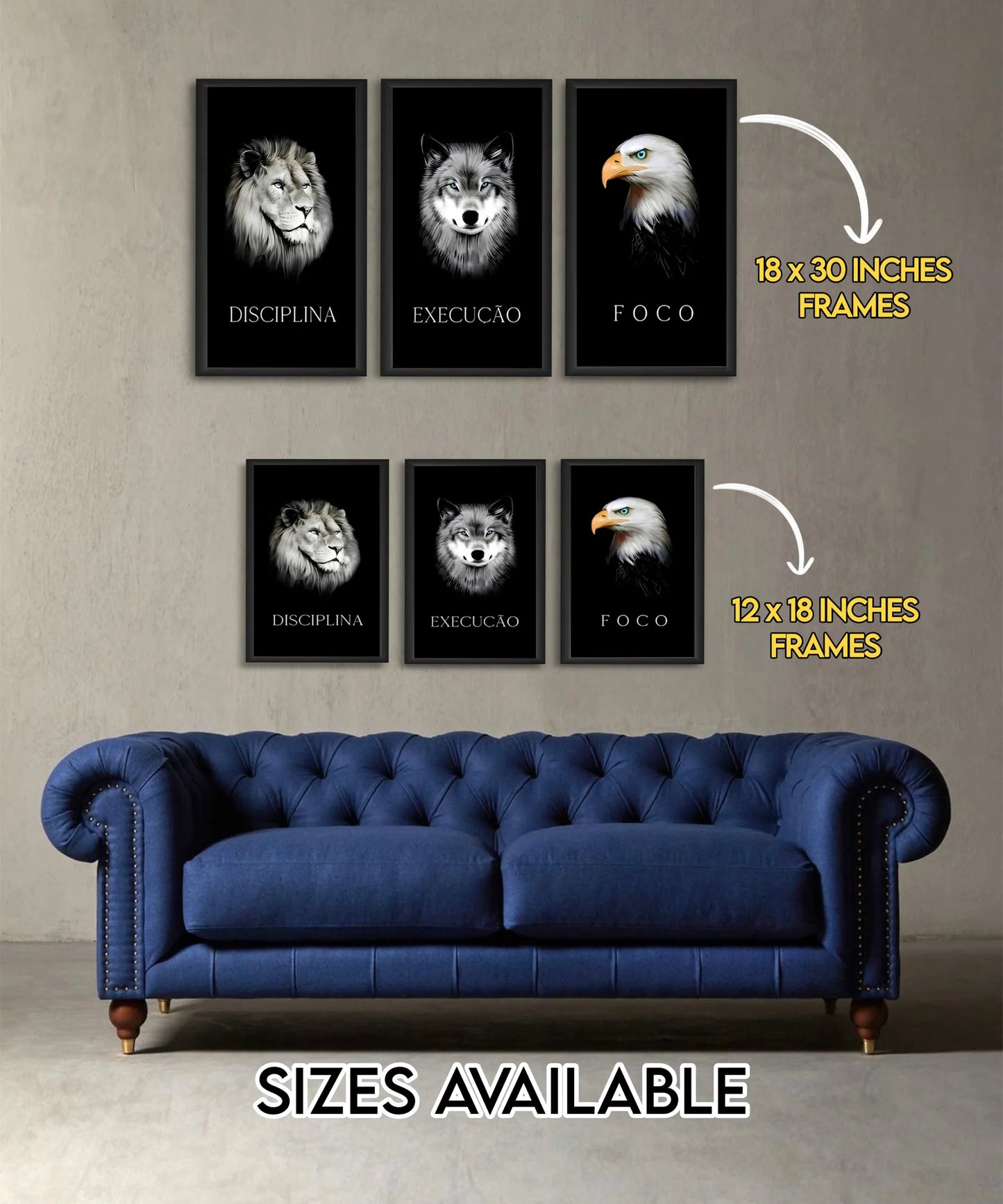Discipline. Execution. Focus. – Motivational Animal Wall Art Set