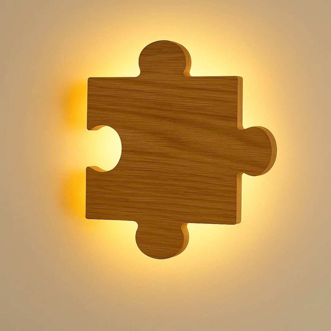 Modern Puzzle Shape Wooden Wall Lamp