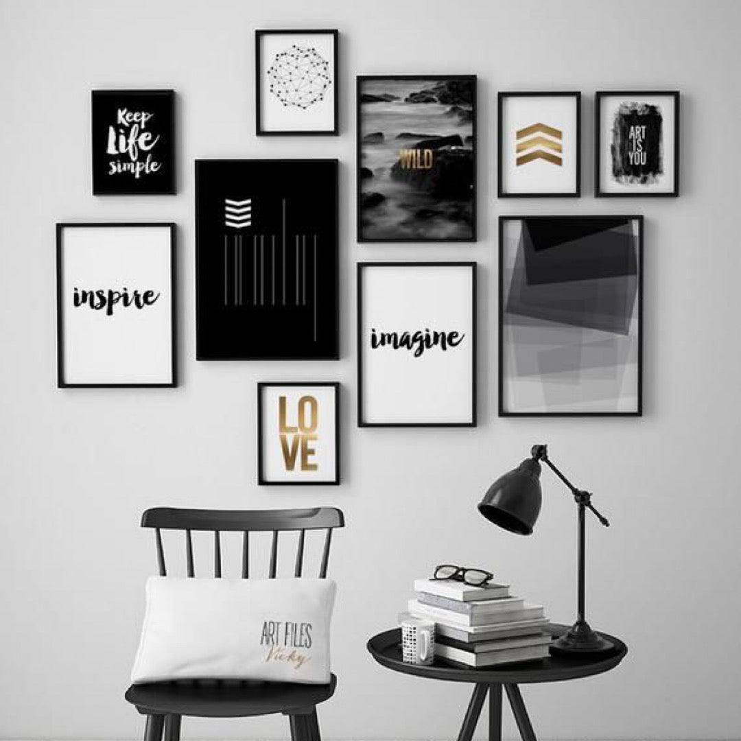 BLACK & WHITE QUOTE SET – 10 PANEL SET – QUOTE WALL ART