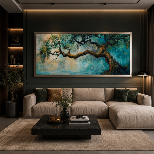 Moody Framed Oak Tree Canvas Abstract Art