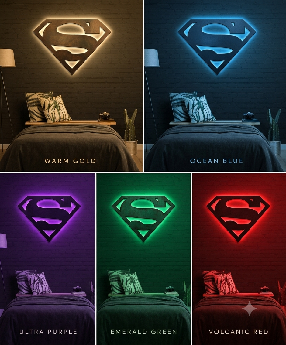 Superman Logo Wooden LED Wall Lamp