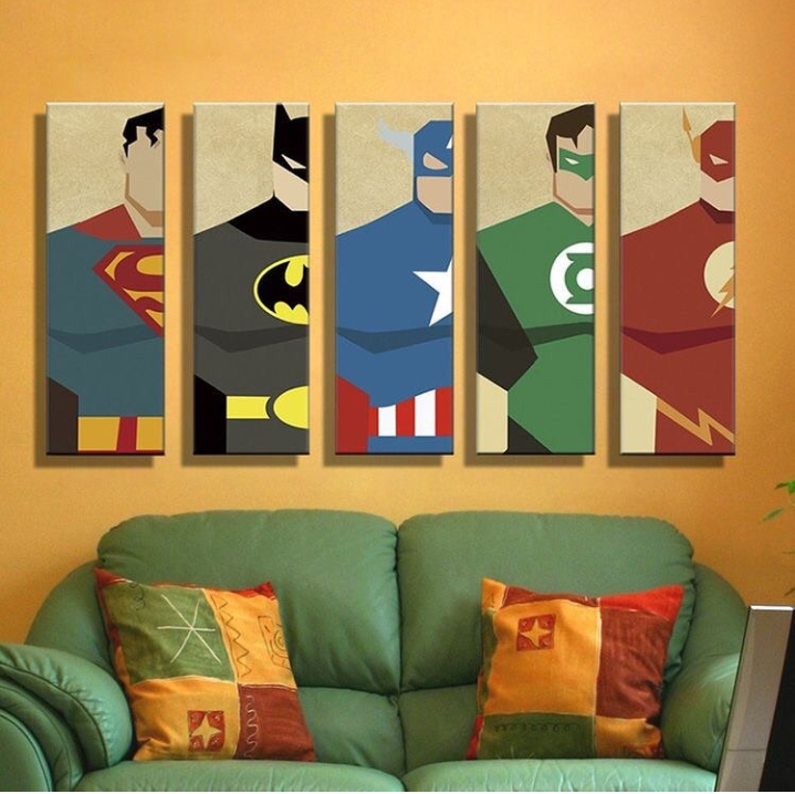 SUPERHEROES ART – 5 PANEL SET – COMIC WALL ART