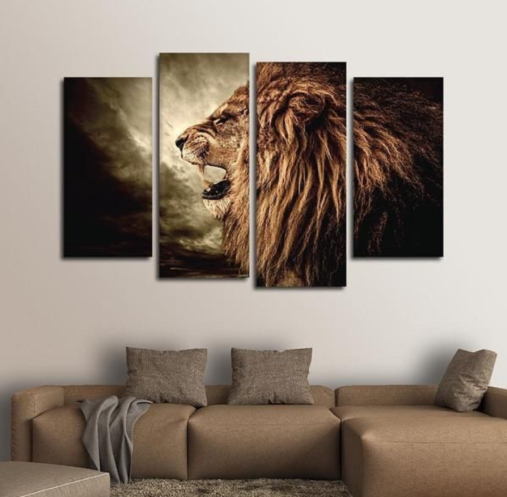 LION HOWL ART – 4 PANEL SET – ANIMAL WALL ART