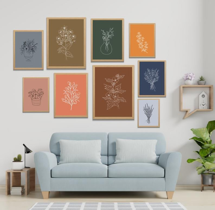 FLOWER CALLIGRAPHY ART – 8 PANEL SET – FLORAL WALL ART