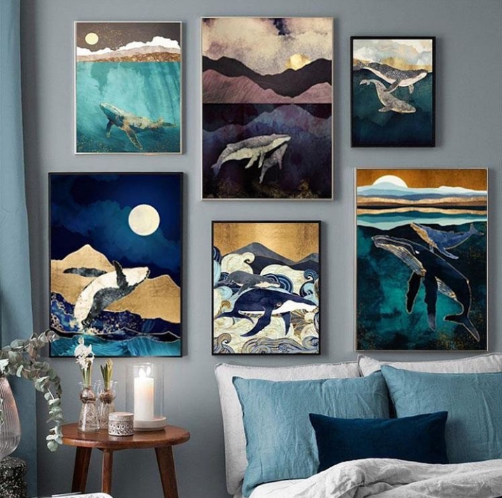 WHALES ABSTRACT ART – 6 PANEL SET