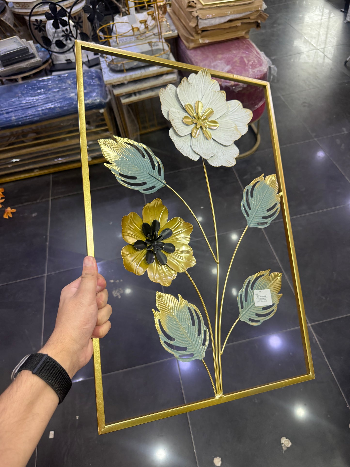 Elysian Floral – Gold & Sage Metal Wall Art