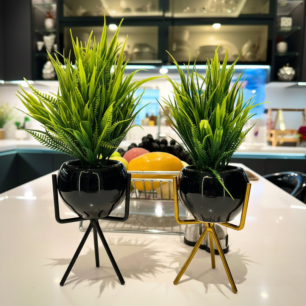 Luxury Ceramic Planters with Metal Stands SET OF 2