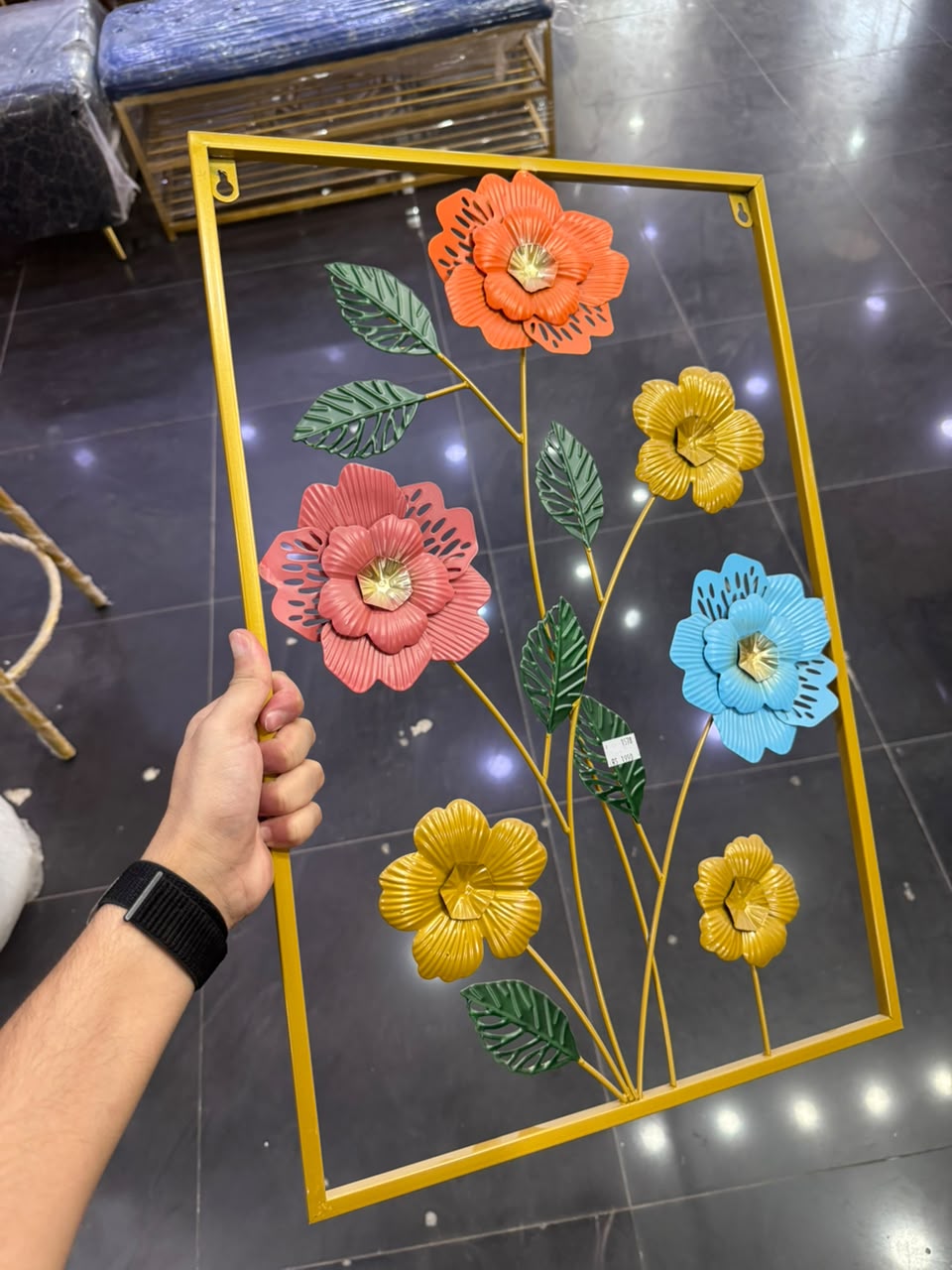 Colorful Bloom 3D Metal Wall Art – Gold Frame