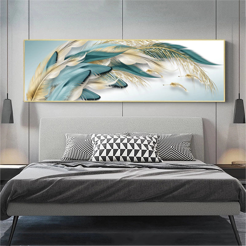 Abstract Painting of Golden and Greenish Feathers