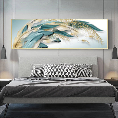 Abstract Painting of Golden and Greenish Feathers