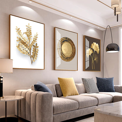 Trio of Foliage Paintings in Golden Earthy Tones