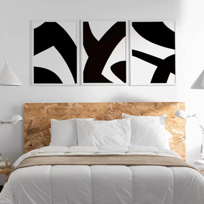 Set of 3 Black Abstract Paintings