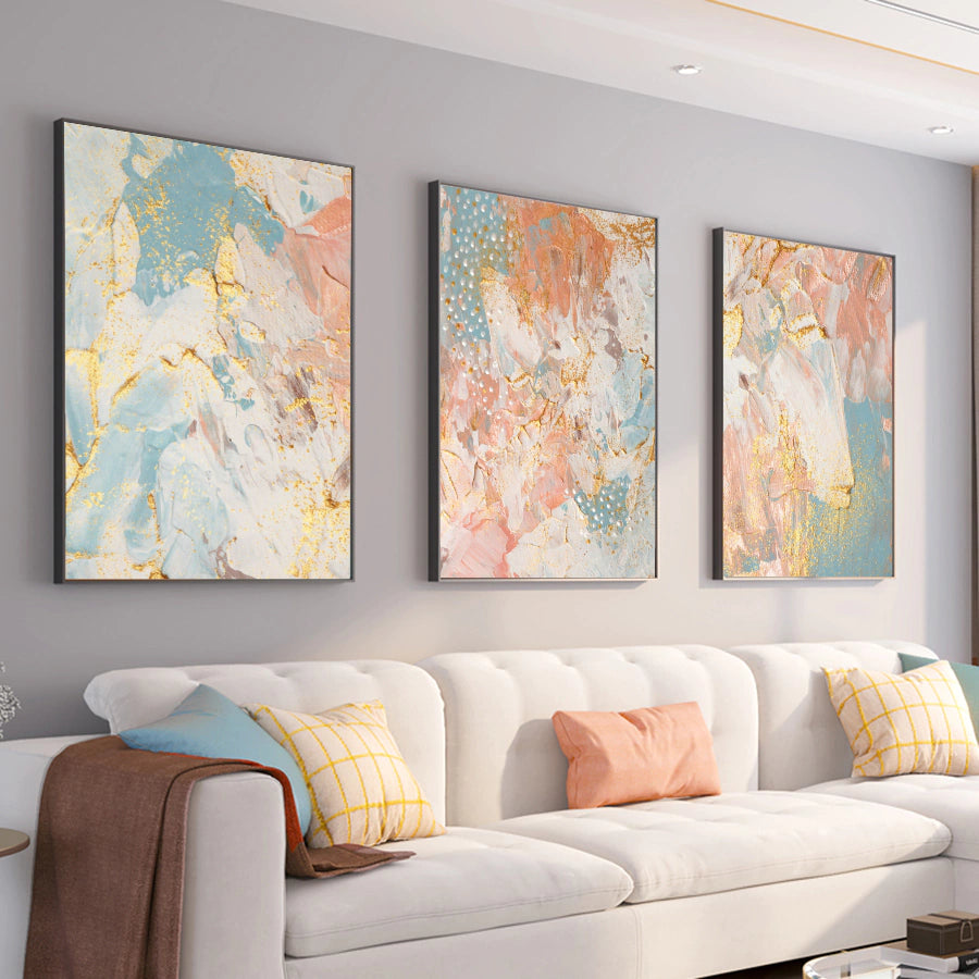 Trio of Abstract Paintings in Pastel Tones