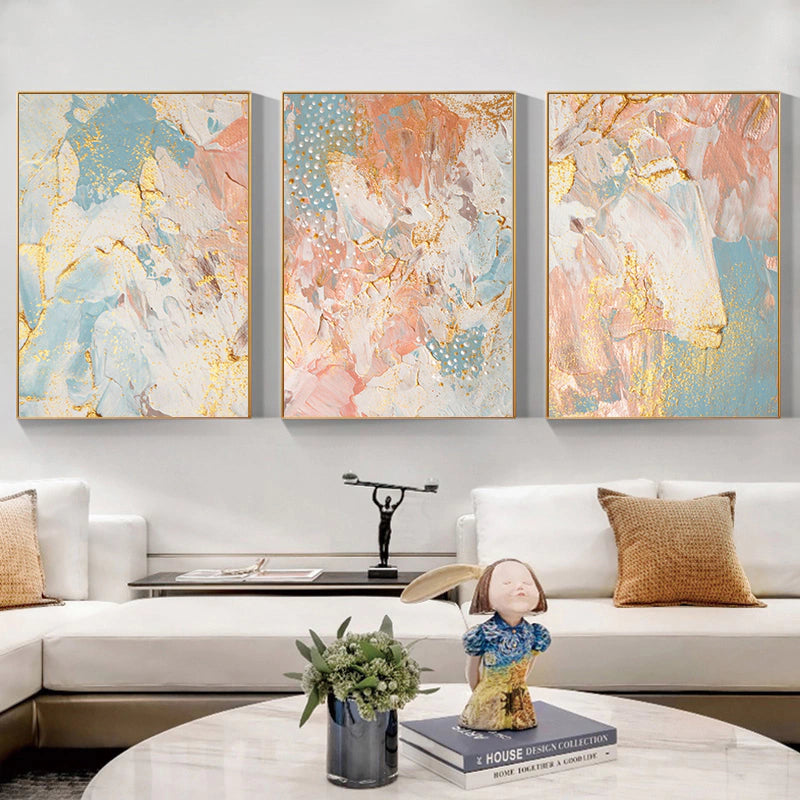 Trio of Abstract Paintings in Pastel Tones