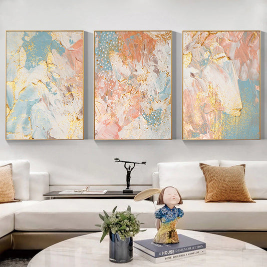 Trio of Abstract Paintings in Pastel Tones