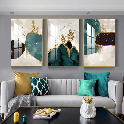 Trio of Green Stones and Golden Animals Paintings