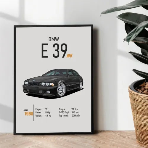 1998 BMW M5 E39 Illustration Metal Poster - Wall Art