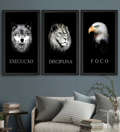Discipline. Execution. Focus. – Motivational Animal Wall Art Set