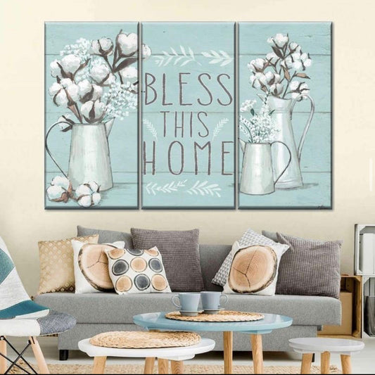 BLESSED THIS HOME – 3 PANEL SET – FLORAL WALL ART