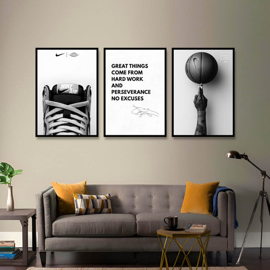 The Hustle Court Collection | SET OF 3 FRAMES – 3 PANEL SET – QUOTES WALL ART