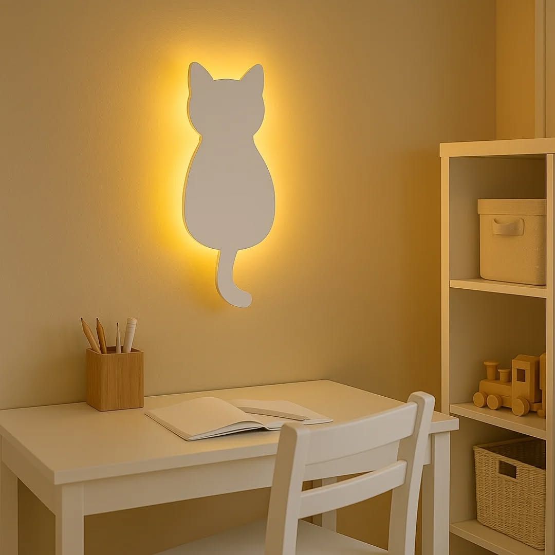 Modern Cat Shape Wooden Wall Lamp