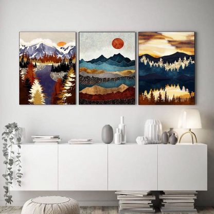 RIVER MOUNTAINS ABSTRACT ART – 3 PANEL SET – ABSTRACT WALL ART