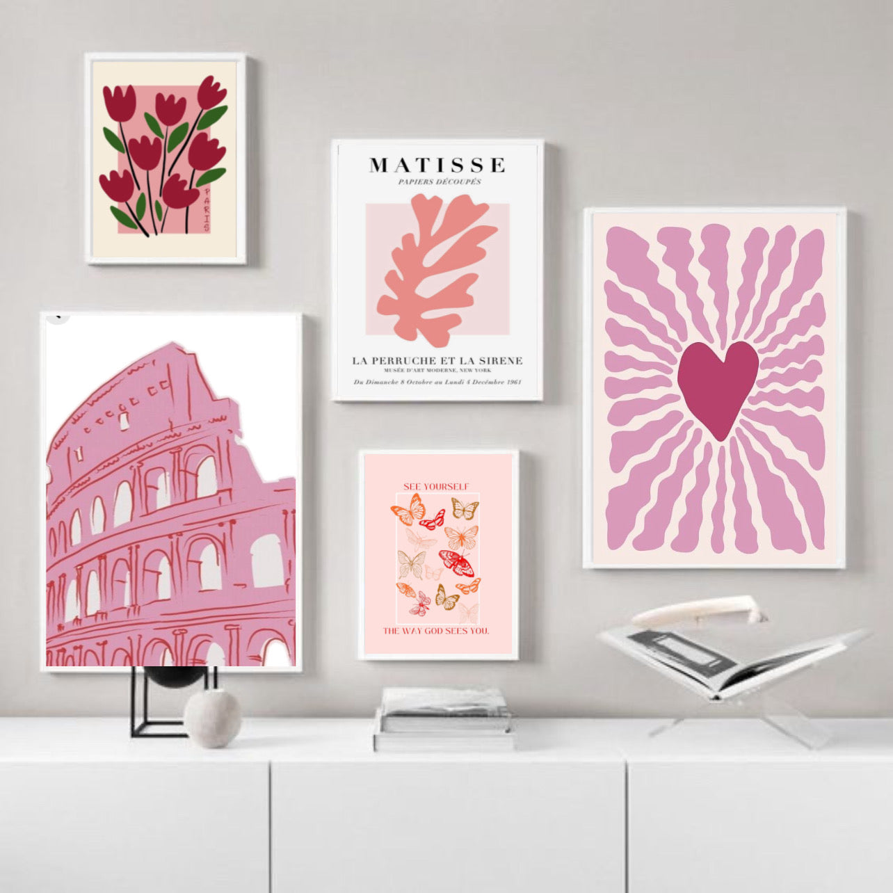 GIRLISH ROOM ART FRAMES – 5 PANEL SET – NATURE WALL ART