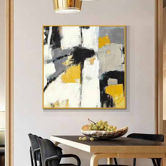 Abstract Painting White Blue Yellow and Black