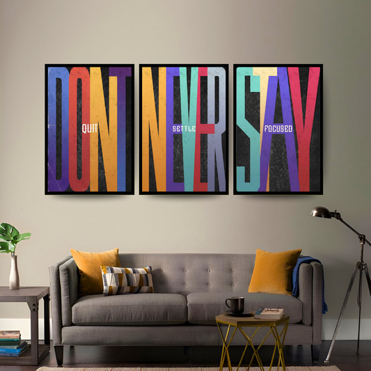 Zero Quit Zone | SET OF 3 FRAMES – 3 PANEL SET – QUOTES WALL ART