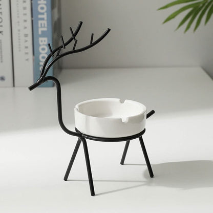 Ceramic Metal Wire Deer Shaped Cigar Ash Tray