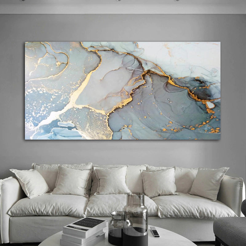 Abstract Gray and Gold Marble Painting