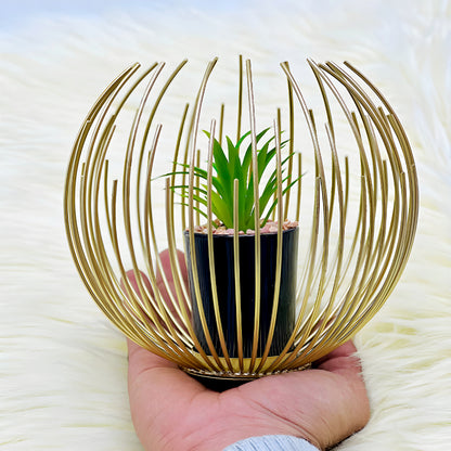 METALLIC GOLDEN GLOBE DECOR WITH PLANTER INSIDE