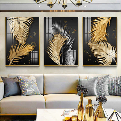 Trio of Golden Feathers Paintings