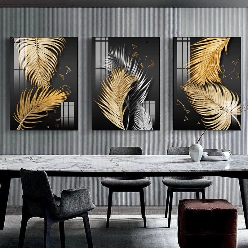 Trio of Golden Feathers Paintings