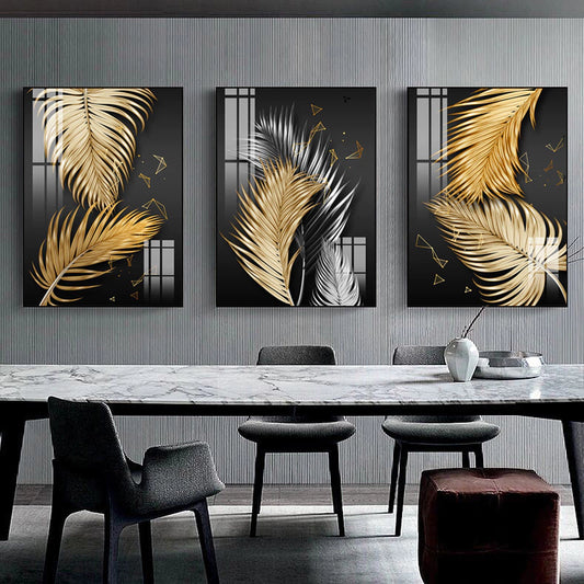 Trio of Golden Feathers Paintings