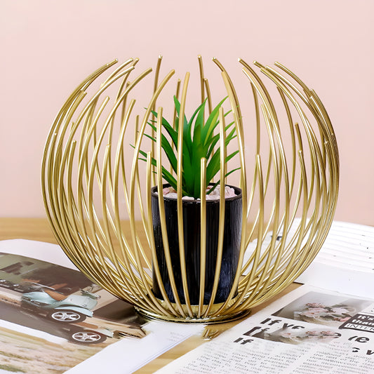 METALLIC GOLDEN GLOBE DECOR WITH PLANTER INSIDE