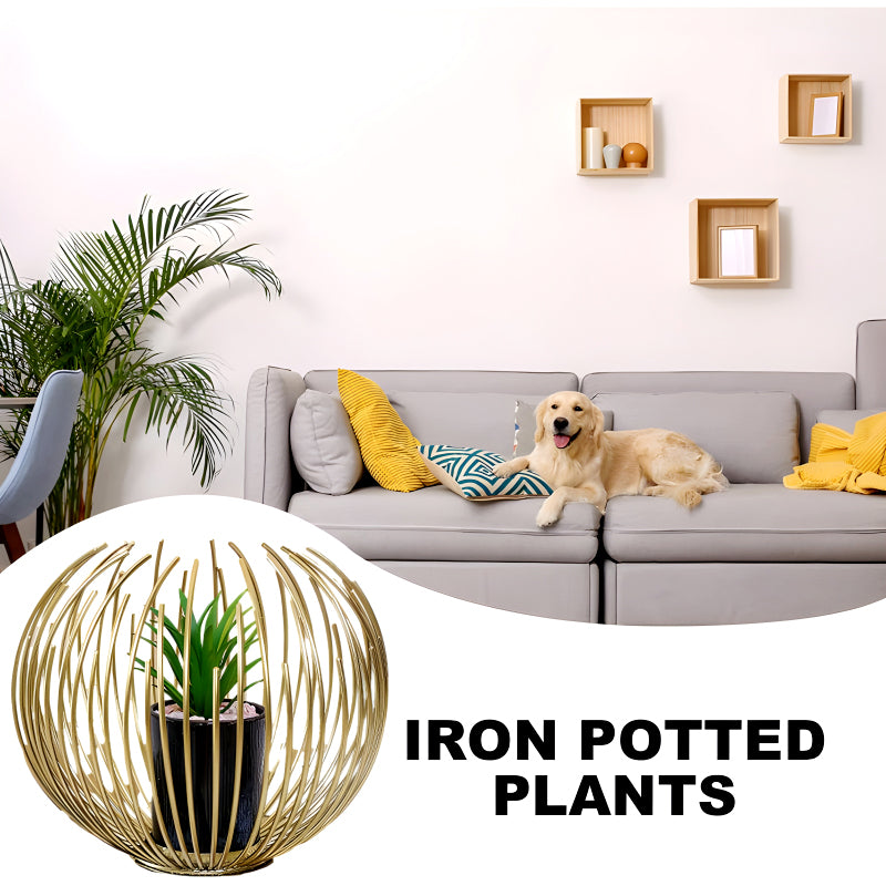 METALLIC GOLDEN GLOBE DECOR WITH PLANTER INSIDE