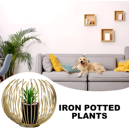 METALLIC GOLDEN GLOBE DECOR WITH PLANTER INSIDE