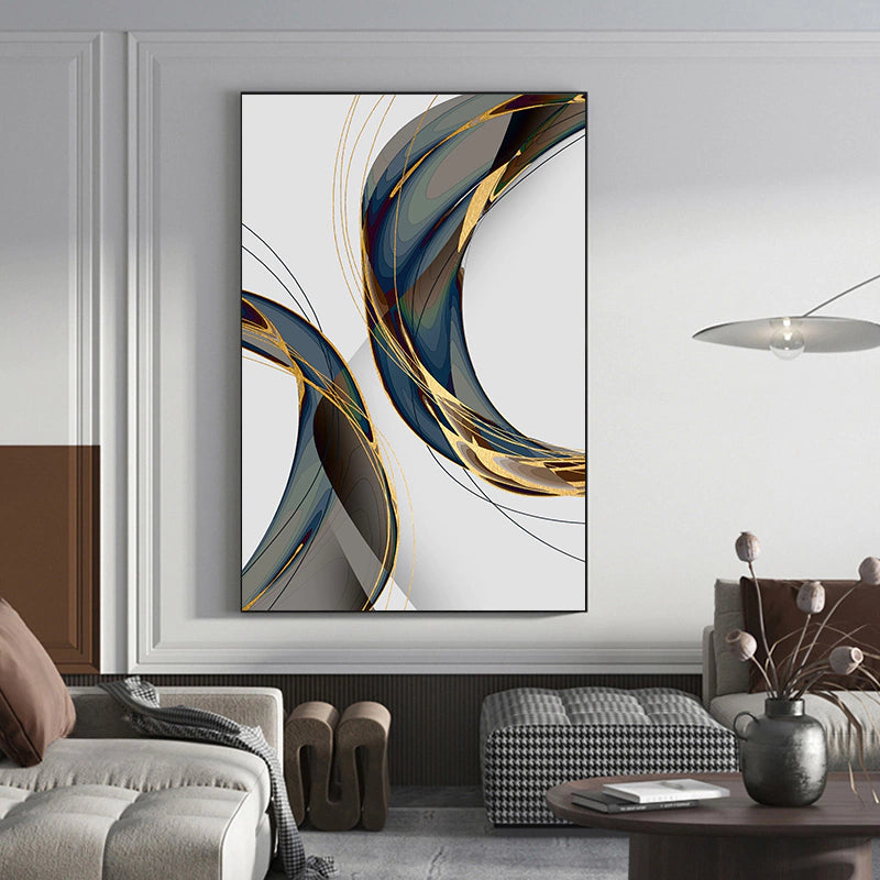 Abstract Painting Blue and Gold Lines