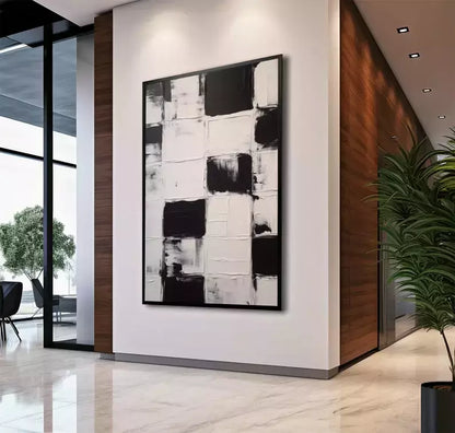 Abstract Black and White Squares Painting