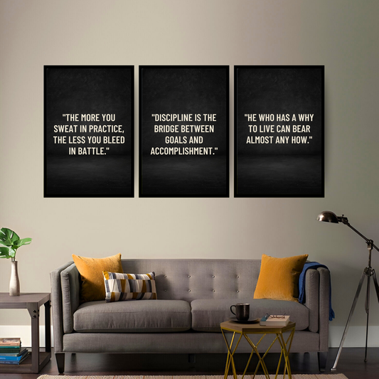 Relentless Mindset Triology – 3 PANEL SET – QUOTES WALL ART