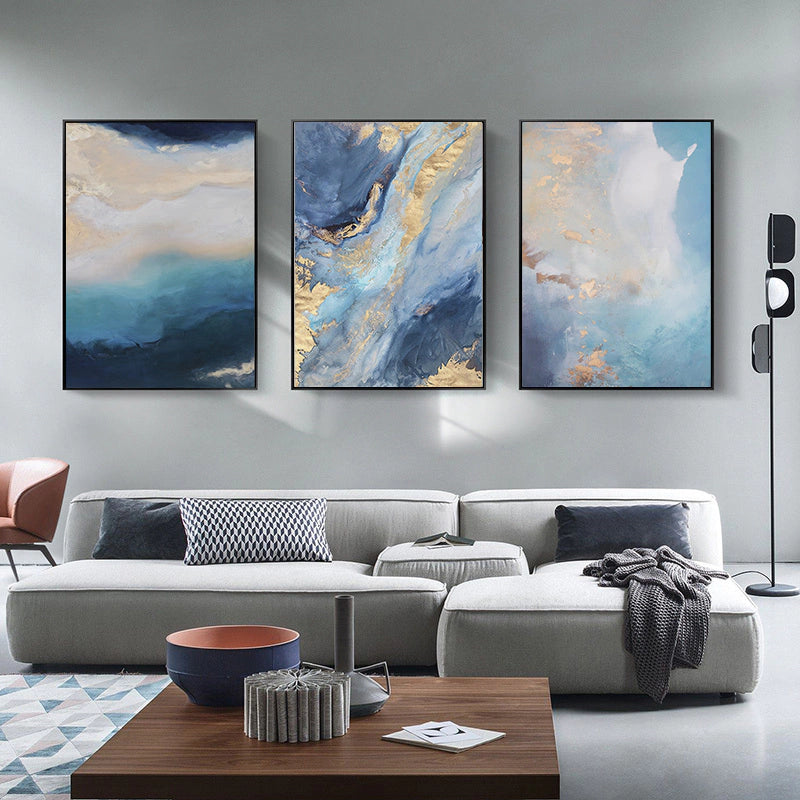 Trio of Abstract Paintings in Blue Tones