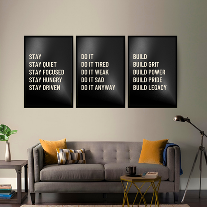 Stay, Do & Build Trio– 3 PANEL SET – QUOTES WALL ART
