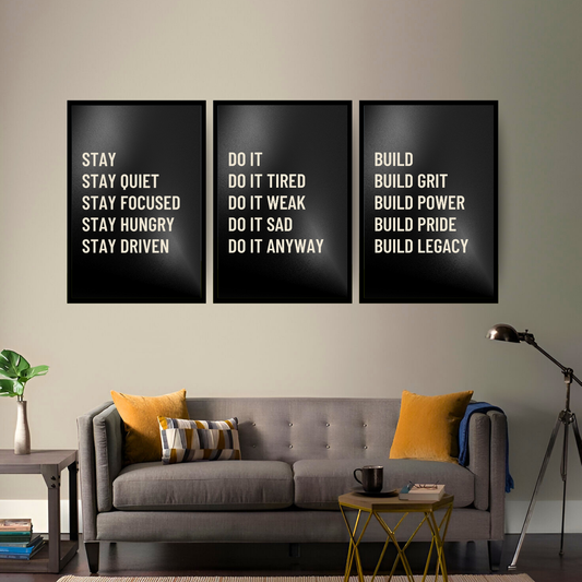Stay, Do & Build Trio– 3 PANEL SET – QUOTES WALL ART