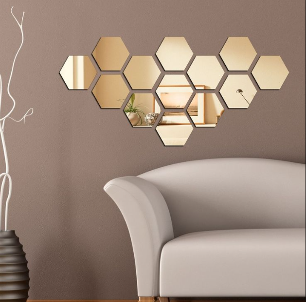 Golden HEXA Mirror Wall Art