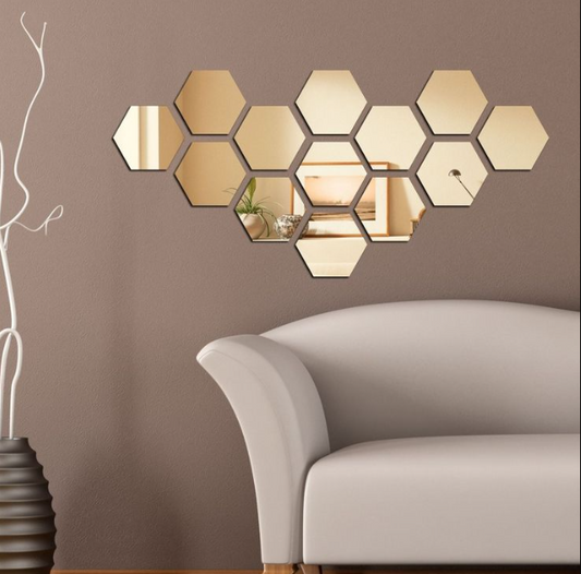 Golden HEXA Mirror Wall Art