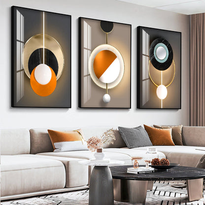Trio of Abstract Paintings Circles Dark Tones