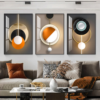 Trio of Abstract Paintings Circles Dark Tones