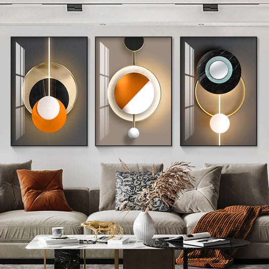 Trio of Abstract Paintings Circles Dark Tones