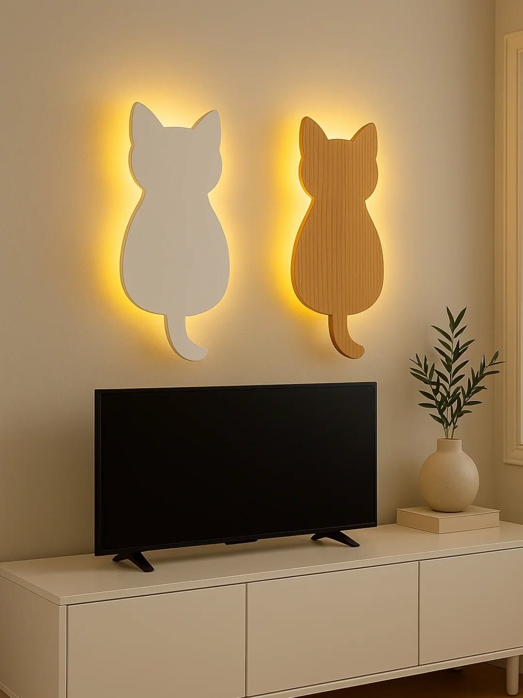Modern Cat Shape Wooden Wall Lamp
